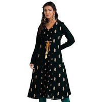 Amazon Brand - Myx Women's Polyester Regular Kurta (AW23-MYX-KB-SKD-02_Emerald BUTI_S)