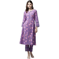 YUFTA Purple Pure Cotton kurta set with embroidery Kurta Trouser Set 1796SETPRS