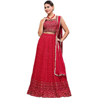 Stylum Women's Embroidered Georgette Lehenga & Blouse with Dupatta (LEHMAGENTAMANNAT42_Magenta, XL)