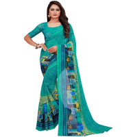 VKARAN Women's Green Georgette Graphic Print Printed Saree With Unstithed Blouse(FL-Georgette07, Free Size)