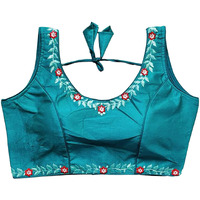 Pujia Mills Women's Silk Flower Embroidery Work Readymade Saree Blouse