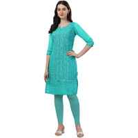 TRILLMIXA Women's Georgette Chikankari Embroidery Knee-Length Kurti for Girls Turquoise