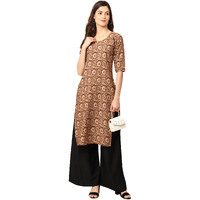 Pinkmint Women's Crepe Brown Color Ethnic Motif Printed Straight Kurti(MB-530379-XXL)