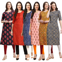Pinkmint Women's Crepe Digital Print Straight Kurta [Pack of 6] (MJ-345-370-366-368-333-341-M)