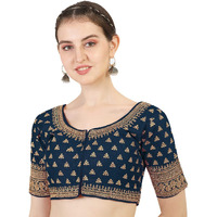 Pujia Mills Women's Silk Embroidery Sequins Work Readymade Saree Blouse