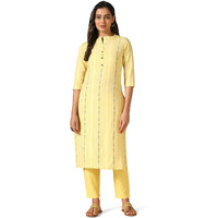 Hritika Woven Self Design Cotton Blend Yellow Kurta & Trousers Set_(HRKB0053YLW_L)