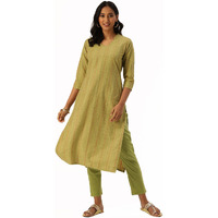 Hritika Woven Cotton Blend Olive Green Kurta Set_(HRKB0018OGRN_XL)