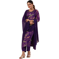GoSriKi Women's Rayon Blend Printed Straight Kurta with Pant & Dupatta (Geto Blue-NW-GS_XXL_Blue_XX-Large)