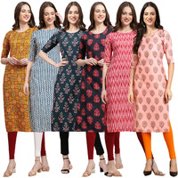 Pinkmint Women's Crepe Digital Print Straight Kurta(Pack of 6)[QV-333-331-335-345-328-368-XXL]