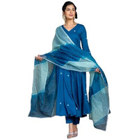 ANNI DESIGNER Women's Cotton Blend Anarkali Embroidered Kurta with Pant & Dupatta (GSK-Cerosin_M_Blue_Medium)