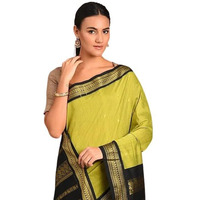 Flosive Women's Kanjivaram Silk Saree With Handloom Weaving Work With Blouse Piece (GREEN)