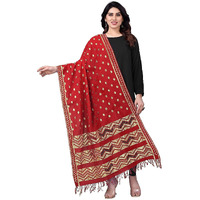 KEMZA Women's Zari Work Batik Surface Soft Silk Dupatta (Red)