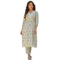 FABNEX kurta set for women | Women Kurta | Women Kurta Sets Kurtis | Women Kurta Pant Set | Women Kurta Pant Set Women Kurti Set with Pant (K-96) (Off White, 2XL)