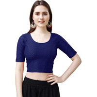 Sumaira Tex Women's Readymade Dobby Cotton Lycra Stretchable Round Neck Half Sleeve Blouse Fancy Navy Blue Color Lycra Stretchable Blouse for Women Stylish Readymade Saree Blouse