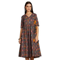 Amazon Brand - Myx Women's Cotton Regular Kurta (AW22MYX27_Grey Floral_XL)