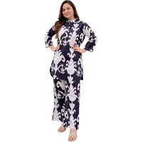 I ENTERPRISE Women Kurta Set for Women || Co-Ords Set || Kurta Pant Set || Coordinate Set || Summer Suit || Printed Kaftan Kurta and Pant Set_Color Multicolor1 Size :-M Black