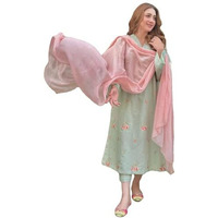 ANNI DESIGNER Women's Rayon Blend Embroidered Straight Kurta with Pant & Dupatta (Baad Green_S_Green_Small)