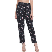 POPWINGS Women Casual Black Floral Printed Palazzo Palazzos for Women