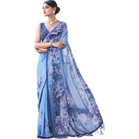 Satrani Women's Floral Printed Georgette Saree with Unstitched Blouse Piece (3505S115N_Blue5)
