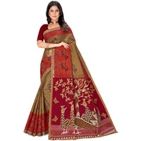 Tamaira Fashion Women's Plain Cotton Saree (11611_Beige&RustOrange