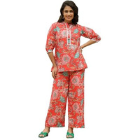 LERIYA FASHION Women's Rayon Printed Regular Kurta Set (LF-W2149&TR1116_Red_M)