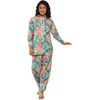 LERIYA FASHION Women's Rayon Printed Regular Kurta Set (LF-W2149&TR1116_Blue_XL)