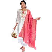 Naixa Women's Pink Viscose Cotton Embroidered Straight Kurta with Viscose Cotton Pant and Cotton Dupatta Sets (NX-585-Peach-XXL)