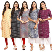 Pinkmint Women's Crepe Digital Print Straight Kurta [Pack of 5] (CCH-360-362-372-348-355-XXL)