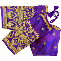 Pujia Mills Women's Zari,Thread Handwork and khatli Hand Work Readymade Blouse (Madhuri Prupal M)