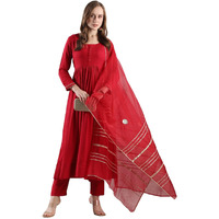 GoSriKi Women's Rayon Blend Anarkali Solid Kurta with Pant & Dupatta (JAYNTI RED-VKS04-GS_XXL_Red_XX-Large)