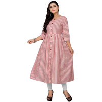 VINCHIC Women's Anarkali Pure Cotton Pink Color Stripes Kurti|Kurti for Women|Bollywood KurtiKurta