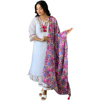 Naixa Women's Off White Chanderi with Cotton Lining Embroidered Straight Kurta with Chanderi Silk Pant and Crep Silk Printed Dupatta Sets (NX-523-Offwhite-M)
