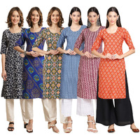 Pinkmint Women's Crepe Digital Print Straight Kurta [Pack of 6](CR-388-391-383-367-347-354-S)