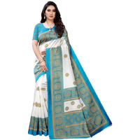 Satrani Women's Poly Silk Printed Saree with Unstitched Blouse Piece (2019S120_Sky Blue & White)