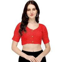 Vihu Fashion Women's Cotton Chikankari Embroidery Work Readymade Saree Blouse (38, Red)
