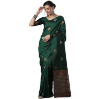 Flosive Woven Beautiful Mix Color Kanjivaram Silk Saree With Zari Weaving (GREEN)