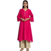 Fabindia Women's Cotton Silk Regular Kurta (102430402_Fuschia