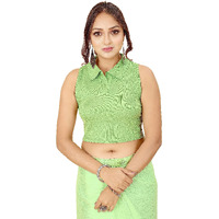 Shasmi Women's & Girls' Solid Ribbed Polo Club Collar Sleeveless Slim Fit Simplicity Blouse for Women (Blouse 49 Pista Green XS)