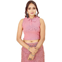 Shasmi Women's & Girls' Solid Ribbed Polo Club Collar Sleeveless Slim Fit Simplicity Blouse for Women (Blouse 49 Peach S)
