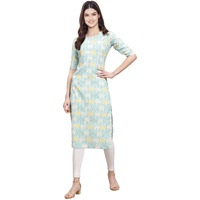 Pinkmint Women's Crepe Multicolor Color Ethnic Motif Digital Printed Straight Kurti [F-530343_M]