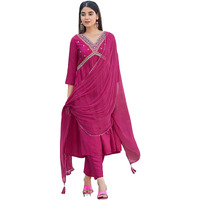 Sanisa Women's Art Silk Sequence Embroidery Work Alia Cut Kurta with Pant and Dupatta Set| Ethnic Set | Suit Set | Kurta Set(163KBD1756N-XXL_Dark Pink)