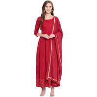 Stylum Women's Checkered Rayon Flared Kurta with Dupatta Set (Maroontrianglekdset46_Maroon, 3XL)