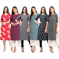 Pinkmint Women's Crepe Digital Print Straight Kurta [Pack of 6]