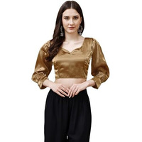 Womanista Women's Synthetic Solid Three-Quarter Sleeves Regular Fit Sequinned Blouse (BL_14A_Copper S)