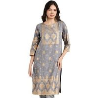 Amazon Brand - Myx Women's Rayon Regular Kurta (MYX-AW23-KU-09_Charcoal Grey_XL)