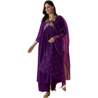 Alvami Women Embroidery Kurta and Pant Set With Dupatta | Wedding Suit | Festival Wear | (IN, Alpha, XL, Purple)