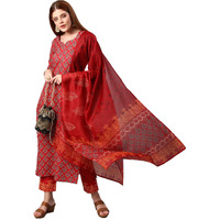 GoSriKi Women's Cotton Blend Printed Kurta and Pant with Dupatta Set (Shank-Maroon-Nw-GS_S_Maroon_Small)