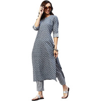 GoSriKi Women's Cotton Blend Straight Printed Kurta with Palazzo (Sumedha Blue_XXL-GO_ Blue_XX-Large)