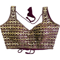 Vihu Fashion Womens Readymade Sweetheart Neck Sleeveless Mirror Saree Blouse.(Paper Foil Wine_38)