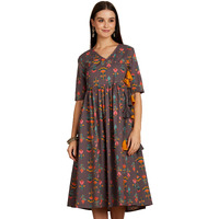 Amazon Brand - Myx Women's Cotton Regular Kurta (AW22MYX27_Grey Floral_S)